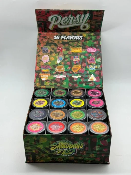 Buy Persy Minis Snowballs Zaza Edition The Ultimate 1 lb Box of 16 Exotic Flavors in stock now for sale, Cold Fire Juice Bar Disposable Vape in stock.
